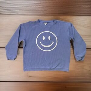 Katydid Sweatshirt Women's Size Large Blue‎ Ribbed Smiley Face GOOD